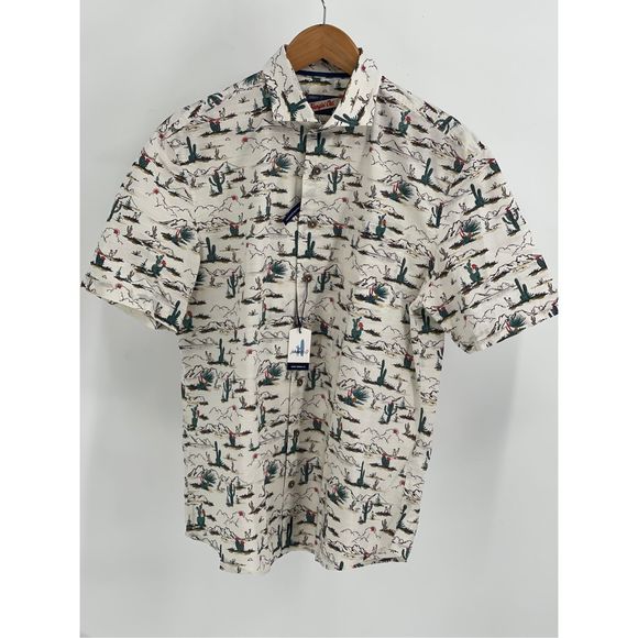 Johnnie O Button‎ Down Shirt Ezekiel Men’s Medium White Cactus Short Sleeve New